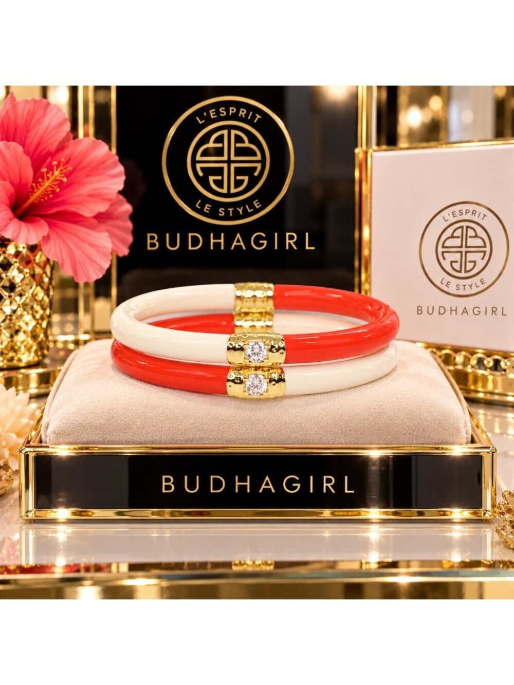 BudhaGirl Womens Small Coral Ivory Yin Yang All Weather Bangles Bracelet NWOT